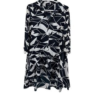 Step In Style Shirt Dress Women L Black White Abstract Geometric High Low Pocket